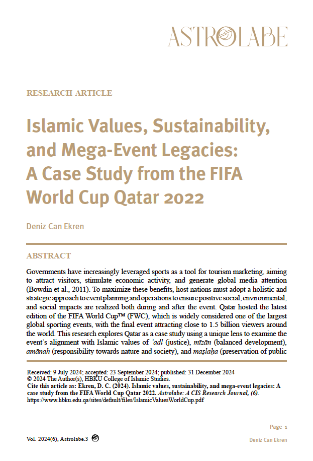 Islamic Values, Sustainability and Mega-Event Legacis