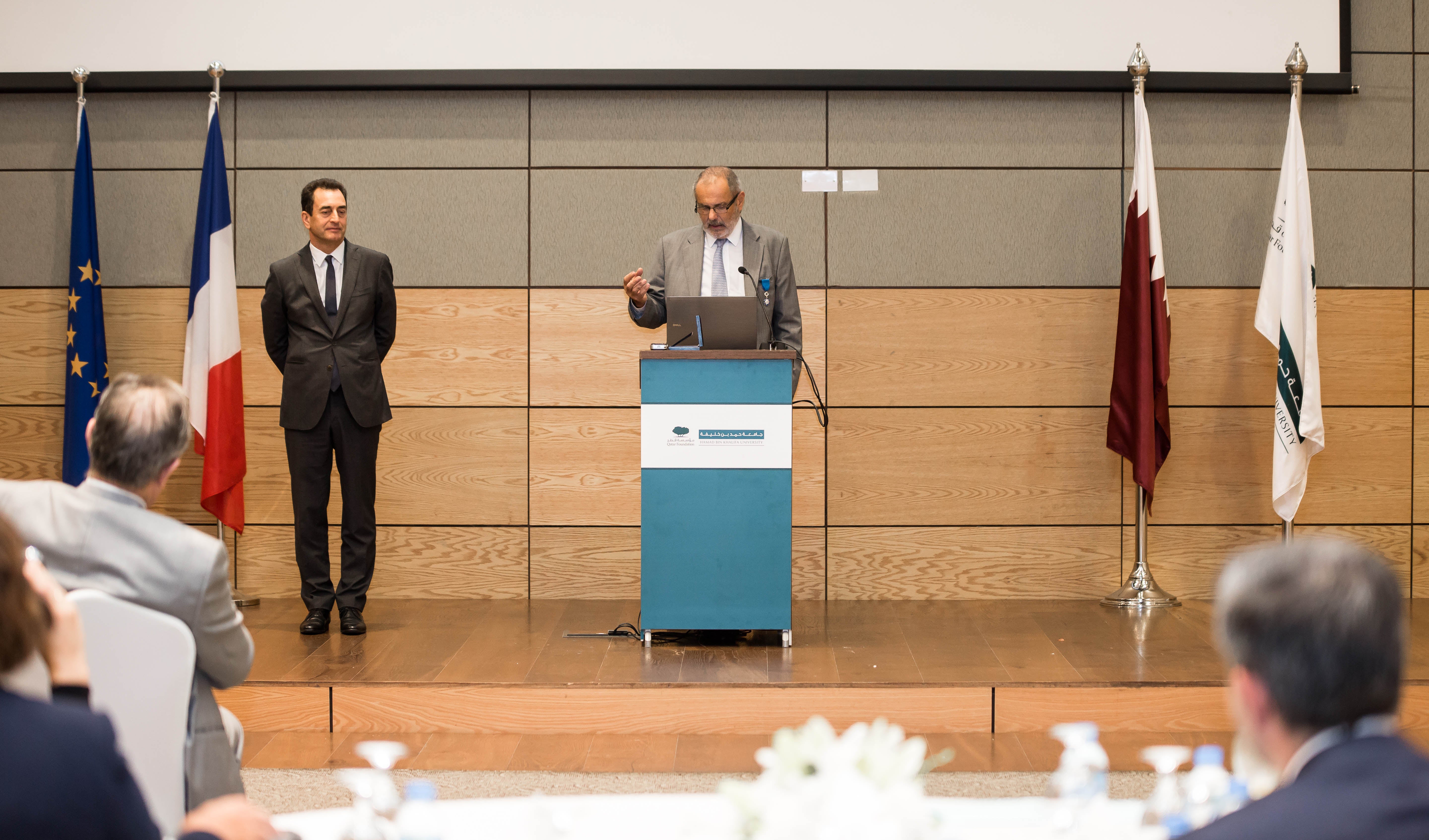 Dr. Antoine Hyafil, Director of Executive Education Programs at Hamad Bin Khalifa University, awarded the medal of l’Ordre National du Mérite by French President, Mr. François Hollande.His Excellency The Ambassador of France to Qatar bestows honor at cere
