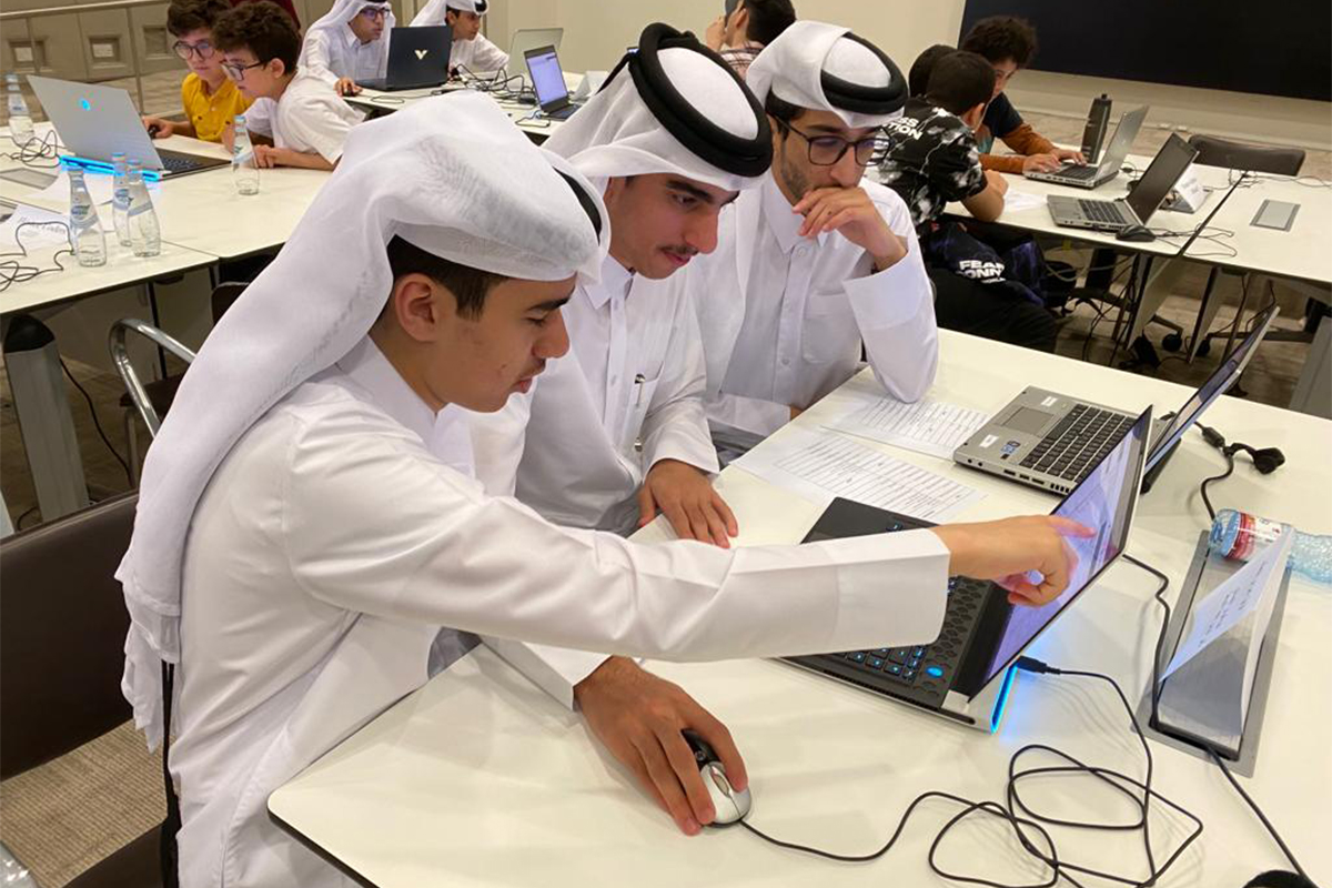 Local high school students utilizing their programming skills in the Creative Space at HBKU’s College of Science Engineering Python Competition 2023.