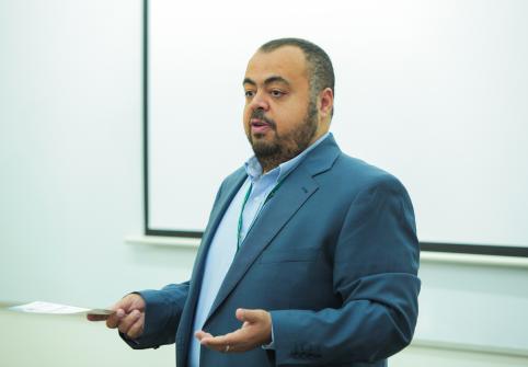 Dr. Mohamed Abdallah, Assistant Professor at the College of Science and Engineering, at previous workshops (archived image).