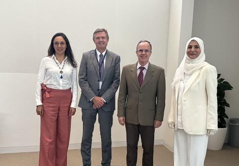 From left to right: Dr. Luicy Pedroza, Professor at El Colegio de México; Dr. Leslie Pal, Dean, CPP; His Excellency Guillermo Ordorica, Mexican Ambassador to the State of Qatar; and Ms. Iman Ereiqat, Chief of Mission, IOM Qatar exchange insights on migration policy research.