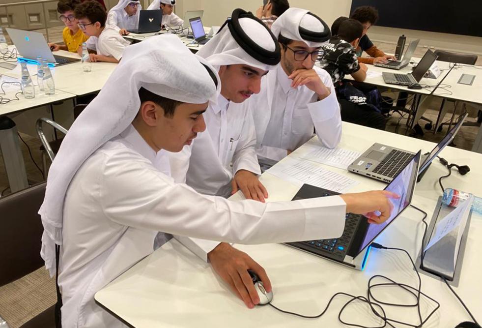 Local high school students utilizing their programming skills in the Creative Space at HBKU’s College of Science Engineering Python Competition 2023.