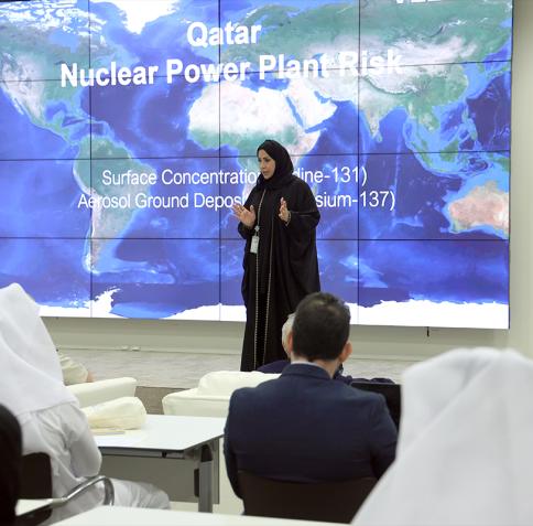 Dr. Huda Al-Sulaiti, Senior Research Director, Natural and Environmental Hazards Observatory, QEERI, presenting her team’s research to stakeholders in attendance.